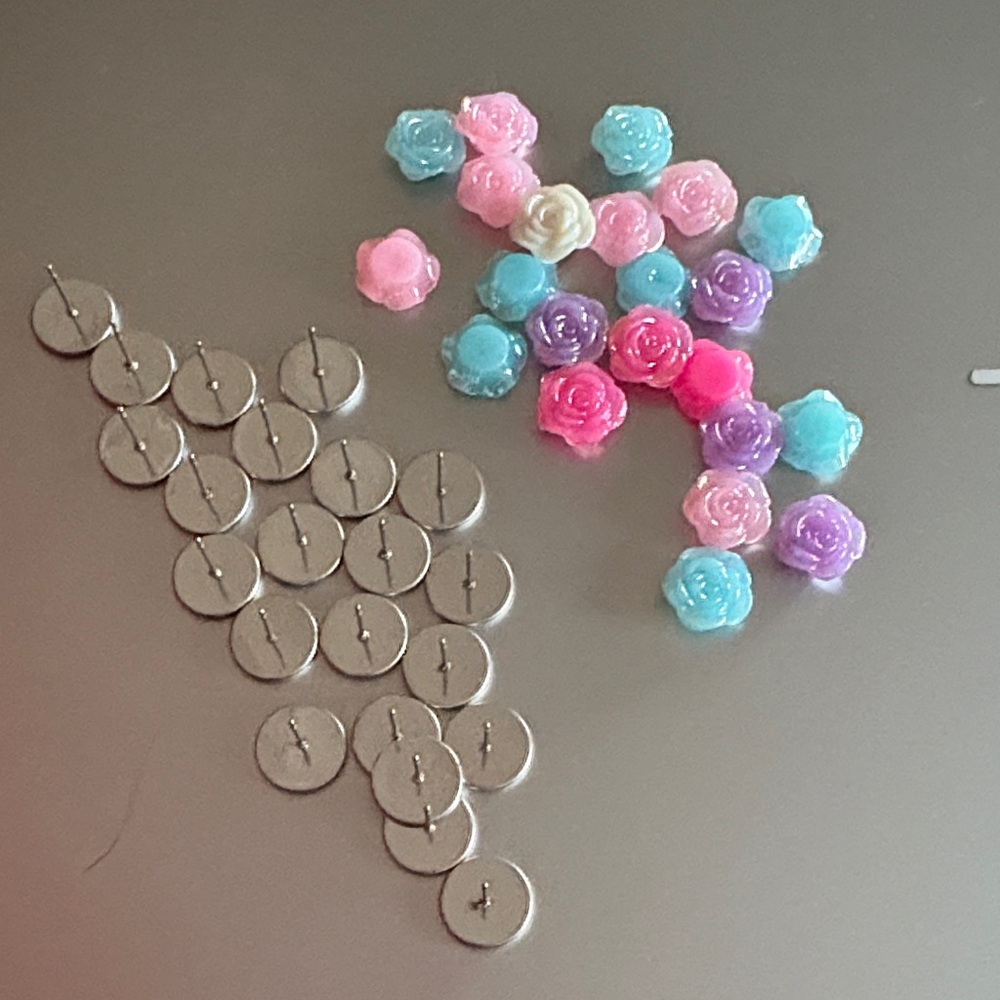 DIY PINK, BLUE, AND PURPLE Blooming Glitter Post Cabochon Earrings- 8mm